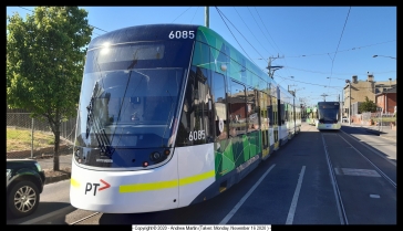 E2 class tram 6085 waiting its turn to head to St Kilda on the Route 96